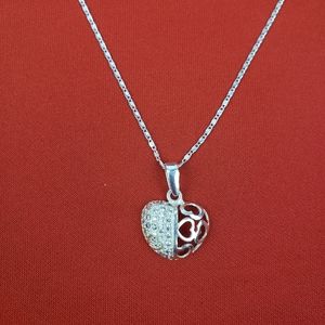 925 sterling silver heart pendant‎ with zircon and chain